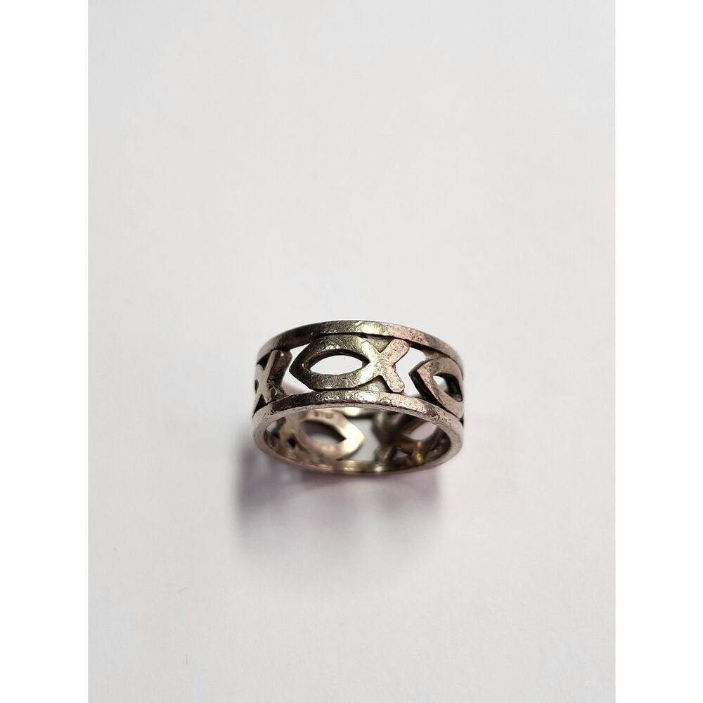 James Avery Sterling Silver Ichthus Eternity Fish Band Ring, Religious, Sz 6.25